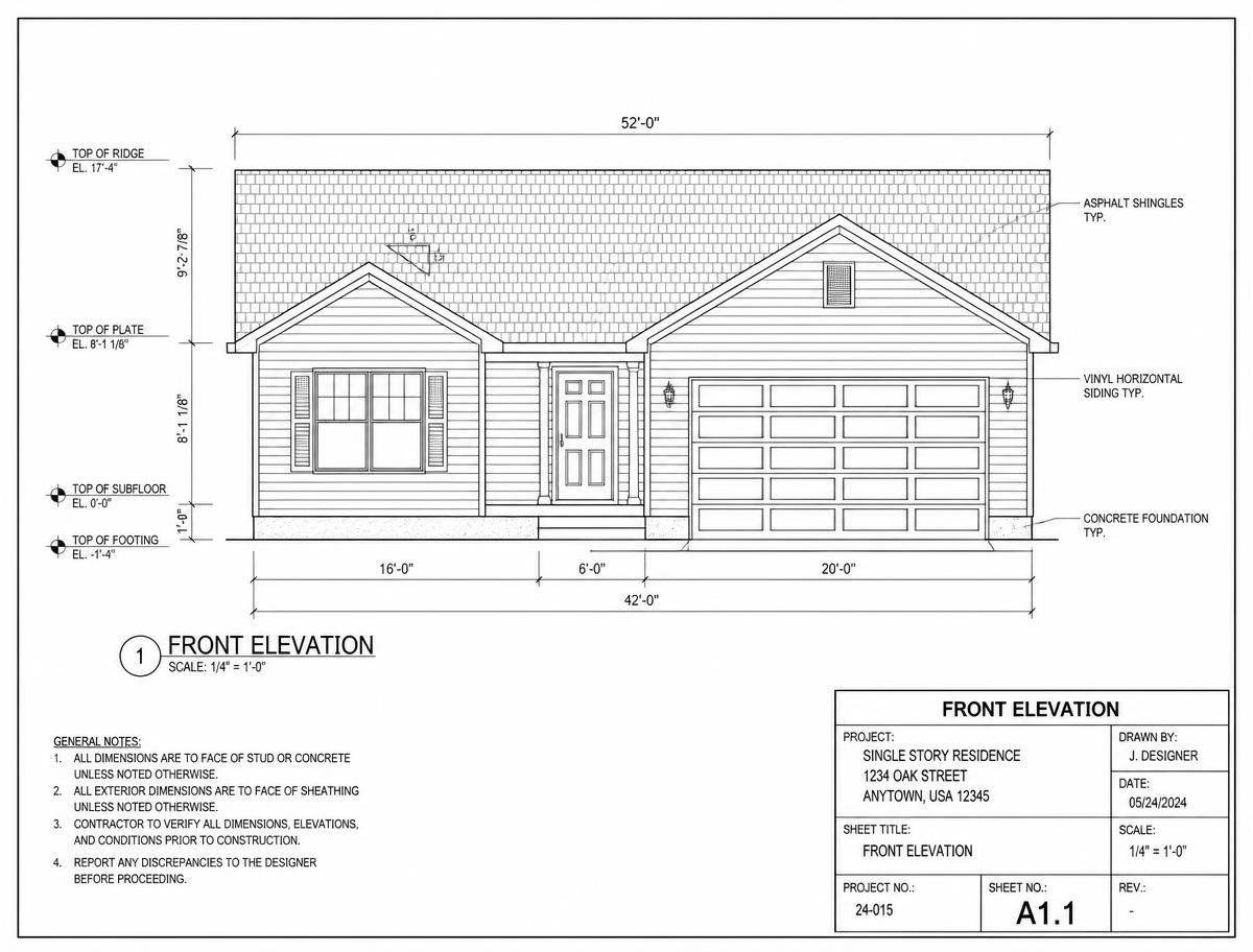 Original black and white 2D PDF blueprint front elevation